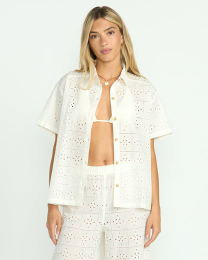 Eyelet Crush Beach Coverup Top - Salt Crystal