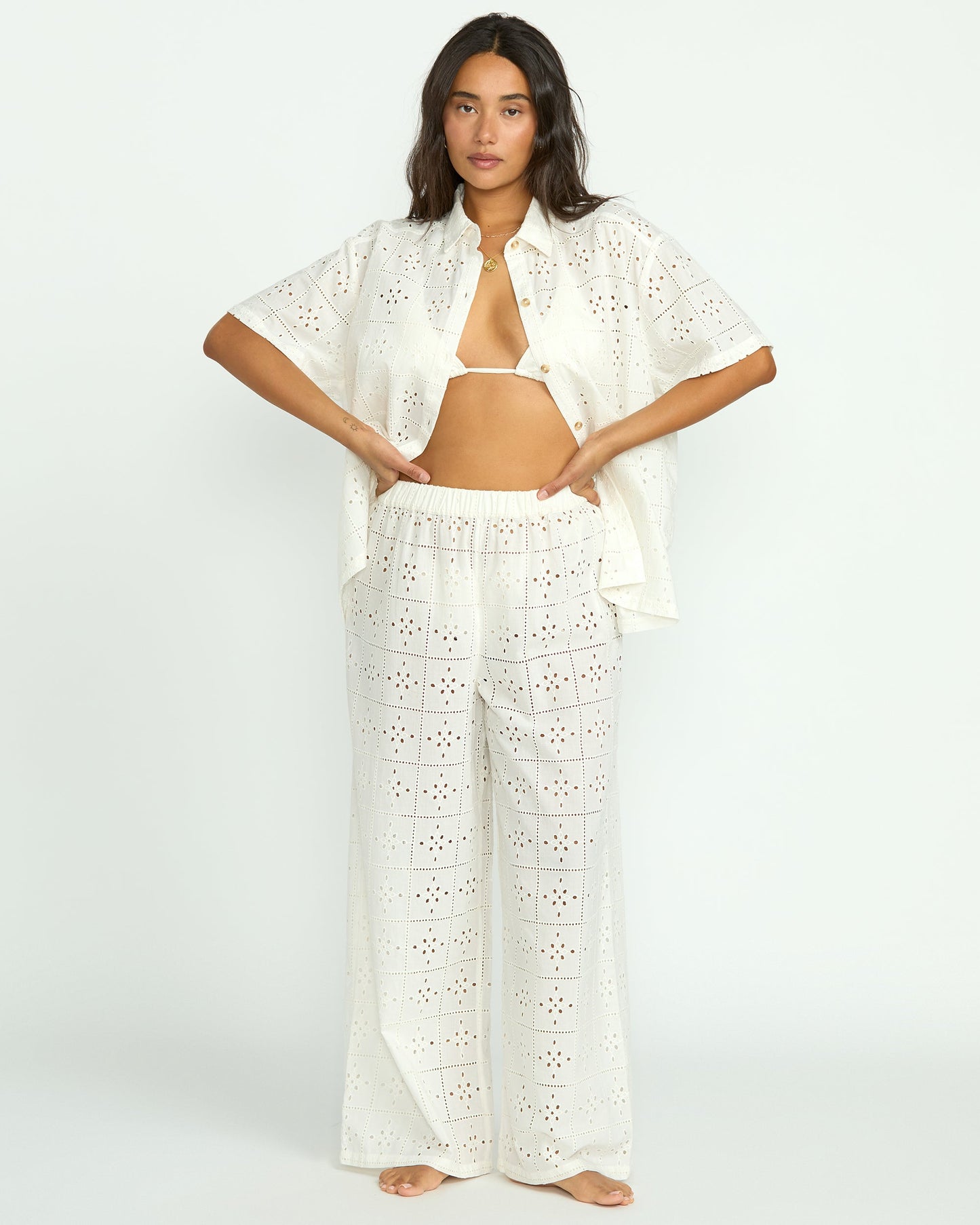 Eyelet Crush Beach Coverup Pants - Salt Crystal