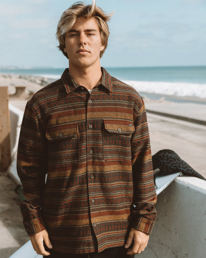 Offshore Jacquard Long Sleeve Flannel Shirt - Brick
