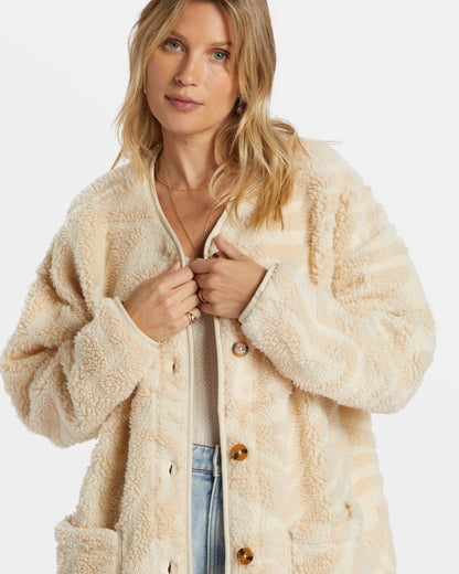 Fireside Cozy Buttoned Fleece Jacket - White Cap