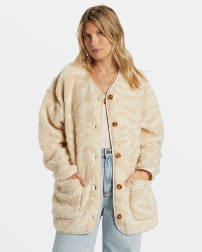 Fireside Cozy Buttoned Fleece Jacket - White Cap