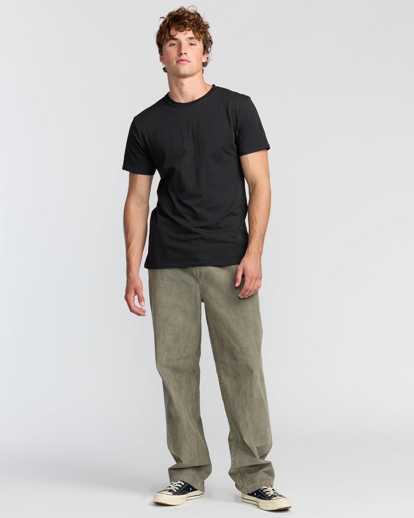 Larry Elastic Waist Corduroy Pants - Green Ash