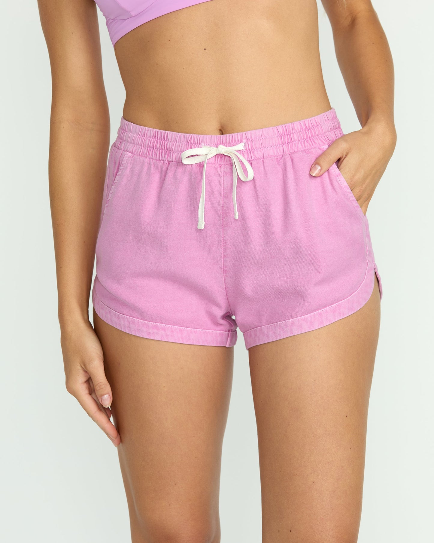 Road Trippin Elastic Waist Shorts - Bright Rose