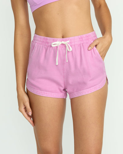 Road Trippin Elastic Waist Shorts - Bright Rose