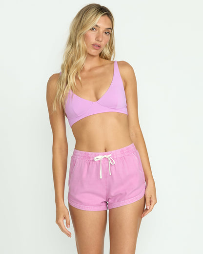 Road Trippin Elastic Waist Shorts - Bright Rose