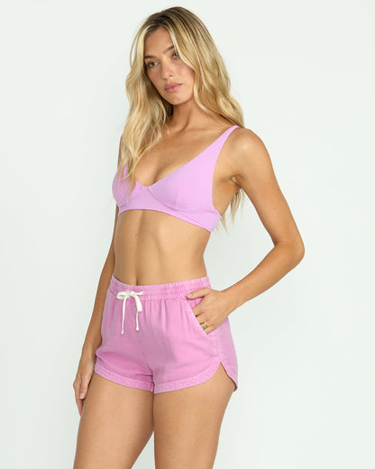 Road Trippin Elastic Waist Shorts - Bright Rose